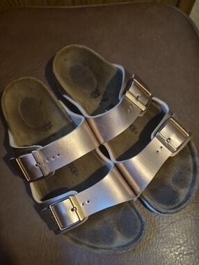 Birkenstock Arizona Metallic Rose Gold Sandals
